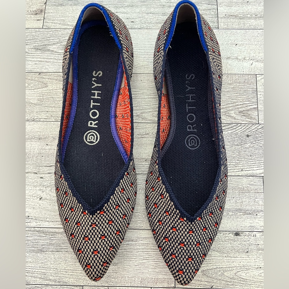 Rothy's “The Point” Orange Dot Pointed Flats. Size 7.5. EXCELLENT!